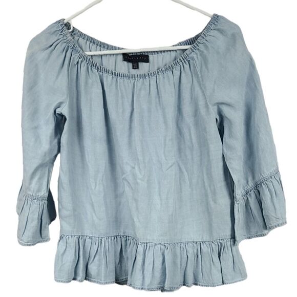 Sanctuary Julia Off the Shoulder Chambray Ruffled Blouse Women's Top Sz X-Small - Picture 1 of 9